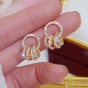 New Gorgeous 18k Gold 925 Silver Diamond Earrings
